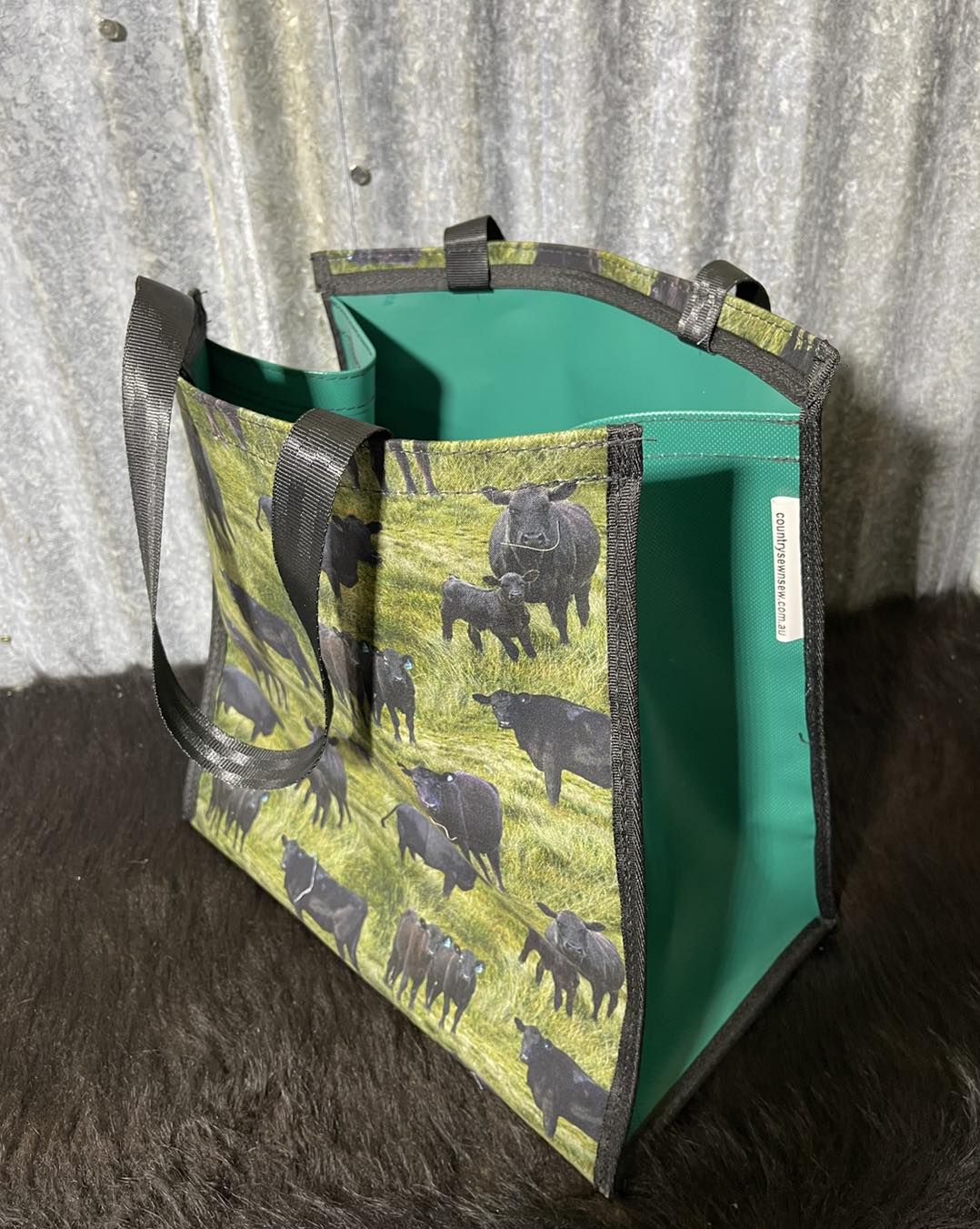 Pvc and fabric shopping bag - Angus cows
