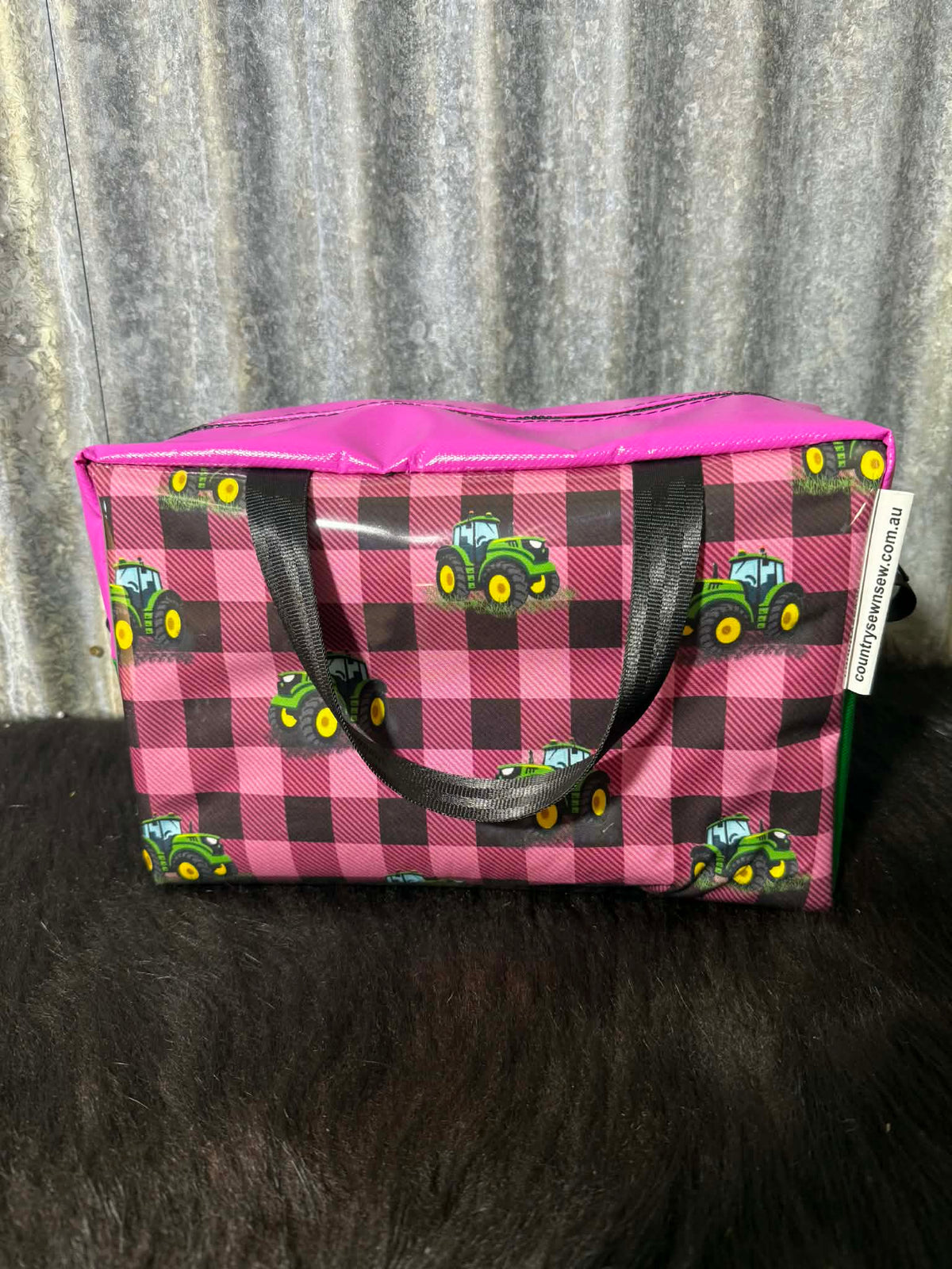 Large Toiletry Bag - Pink tractors