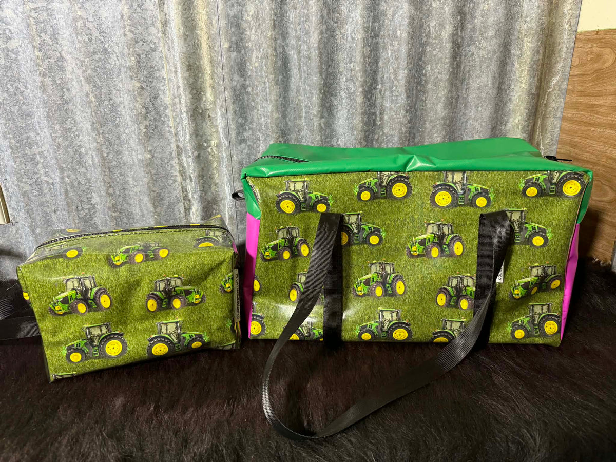 Ready made Overnight bag and toiletry bag set - Green Tractors