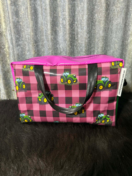 Large Toiletry Bag - Pink tractors