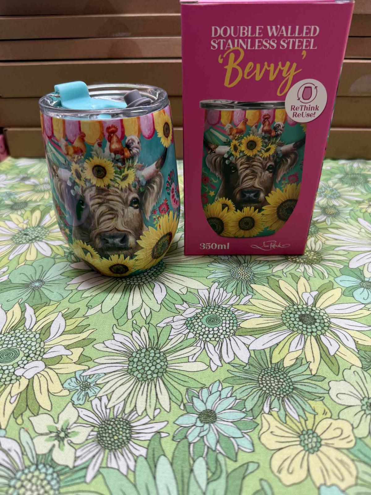 Lisa Pollock Stainless Steel Bevvy - Carnival Cow
