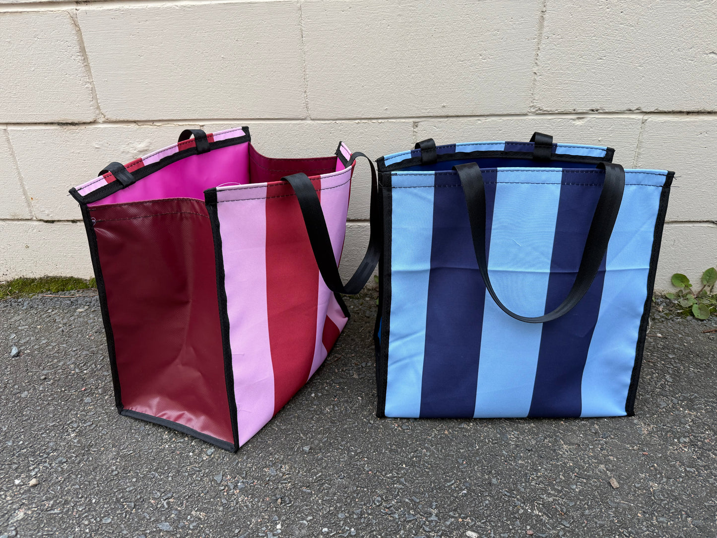 Pvc and fabric shopping bag - pink stripes