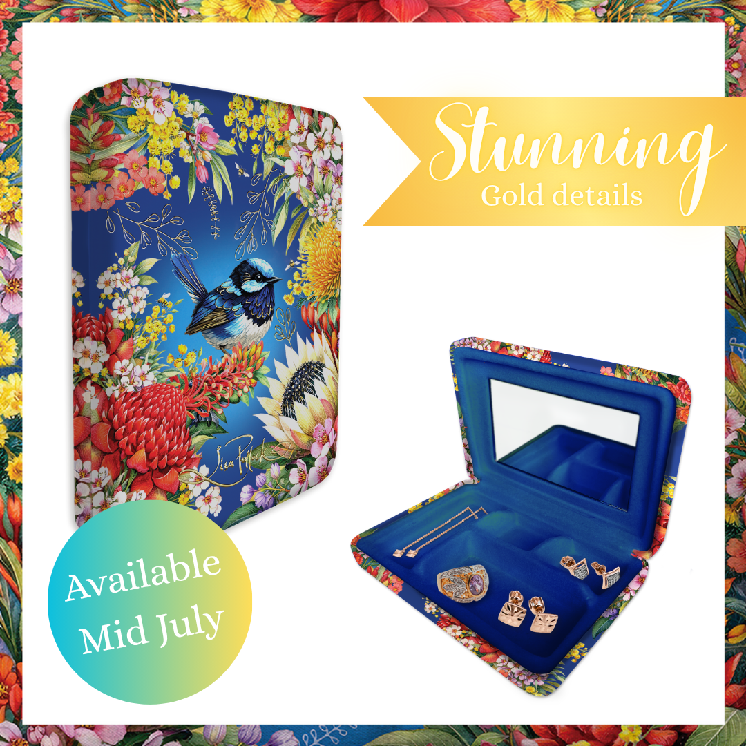 Lisa Pollock Jewellery Case - PRE ORDER - Floral fairy wrens