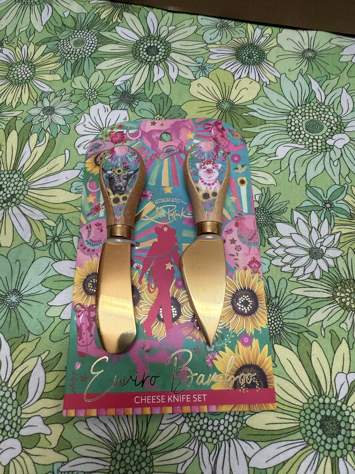 Lisa Pollock Cheese Knives - Carnival Cow